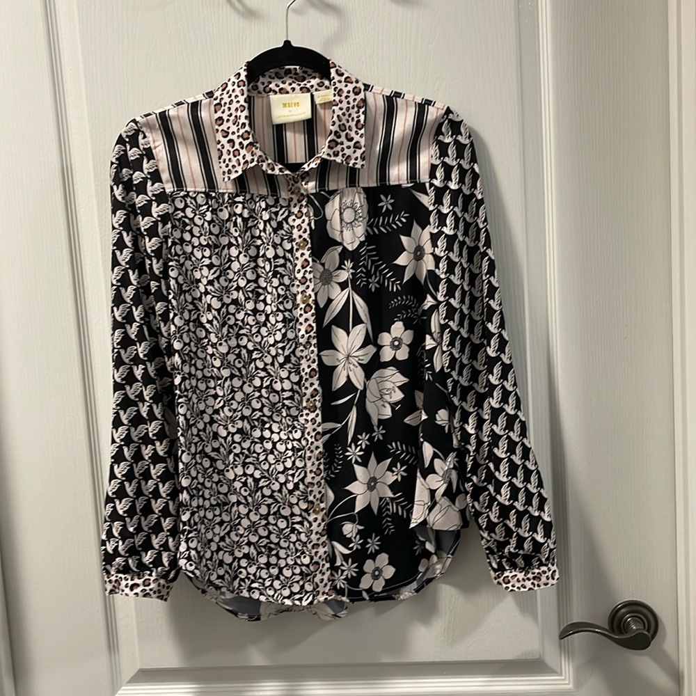 Maeve Black & Ivory Patchwork Blouse. Size XS. EUC. 🕊️